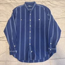 VTG Polo Ralph Lauren Shirt Mens L Navy Stripe cotton Preppy metal buttons  90s picture