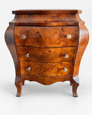 Small Antique Burl Wood Bombe Chest of Drawers 3-Drawer Rococo Style Made in Ita picture