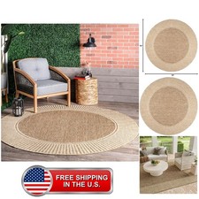 Asha Light Brown Bordered Indoor/Outdoor Area Rug, 7' Round picture