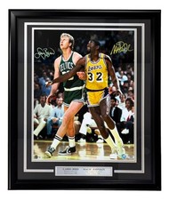Larry Bird Magic Johnson Signed Framed 16x20 Boston Celtics Lakers Photo PSA+BAS picture