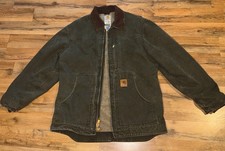 Vintage Carhartt Green Sherpa Lined Work Jacket Coat Mens Medium USA Workwear picture