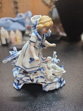 Antique Bohemian Porcelain Girl with Geese Spill Vase 1912-1918 Clover Mark picture