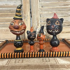 Original Set  Primitive OOAK  Halloween Folk Art Black Cat And Jack-o’-lantern picture