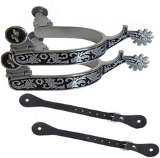 Western Cowboy Spurs, Paired with & 6-Hole Spur Belt, Stainless Steel Retro Spur picture