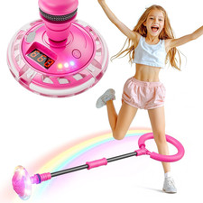 LED Ankle Skip Ball for Kids - Foldable Jump Ring Toy with Counter & Timer Pink picture