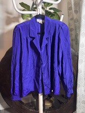 VTG 80s 90s Alyssa Carr Blue/Purple Blouse Size 8 Button Up Career Top Silky picture