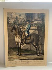 1700s Johann Elias Ridinger Hand Colored Copper Engraving True Seat of the Rider picture