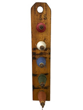 Vintage L & S Wooden Wall Mount Hanging 5 Spool Thread Holder Sewing Primitive picture