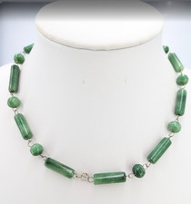 Green Quartz Milky Cloudy Beaded Necklace Silver Tone Barrel Clasp 17 Inch 32g picture