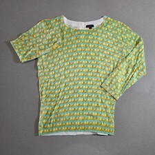 Talbots Womens Small Aqua Blue Yellow Pear Print 3/4 Sleeve Knit Top Sweater picture