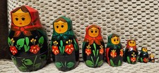 Vintage Set USSR Russian Matryoshka 7 Pc Nesting Dolls Stamped EUC 5