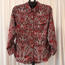 Tommy Hilfiger Women's Medium Paisley Button Down Blouse Red Black Long Sleeve picture