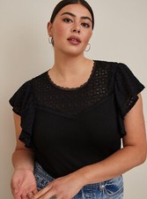 Torrid Plus 2X Ruffle Sleeve Knit Top Lace Yoke Crew Neck Feminine Black NWT picture