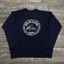 VTG 60s PETER PAN SEAFOODS ALASKA BLUE CREWNECK SWEATSHIRT FITS SZ L picture