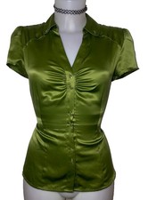 Y2k 90s Womens Victorian Green Satin Shiny Top Sz S Whimsigoth Coquette Kawaii picture