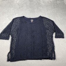 Travelers By Chico's Blouse Womens 1 Blue Crochet 3/4 Sleeve Lined Relaxed Fit picture