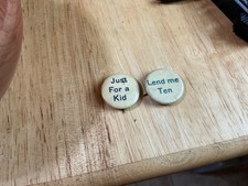 Lot of 2 Antique 1890s Celluloid Slang Expression Pinback Buttons Lend Me Ten Ju picture