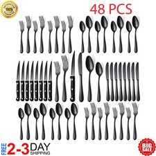 48-Piece Black Silverware Set for 8, Stainless Steel Cutlery Utensils Kitchen picture