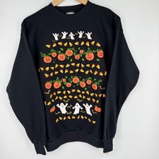 VTG 90s MBC Halloween Sweatshirt Sz L Black Pumpkin Ghost Candy Corn Deadstock picture
