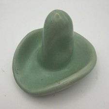 Vintage Bauer Pottery Ceramic Cowboy Hat Ashtray Jade Green Glaze 3.5
