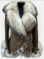 Stunning  Italian LambSkin Leather Large Real Raccoon Fur Trim Great condit. picture