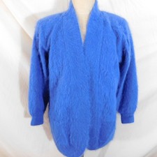 Vtg VENESHA S 80/20 ANGORA Blue Lined Sweater Jacket Open Cardigan Fuzzy Fluffy picture
