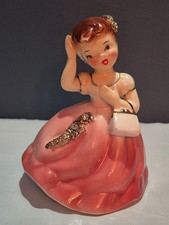 Vtg Lefton Girl Pink Dress w/ Purse/Rhinestones Figurine #610 Japan 4