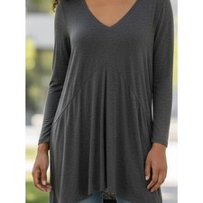 CAbi Charcoal V-Neck Long Sleeve Sharkbite Hem Tunic Dress Gray 250 Womens Small picture