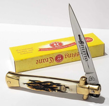 Kissing Crane Burnt Bone Spear Point Stiletto Manual Folding Pocket Knife EDC picture