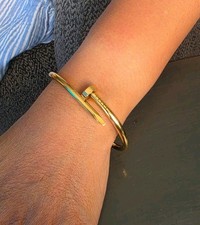 Fashion Nova Gold Tone Metal Nail Cuff Bangle Bracelet NWT Keep Nailing It OS picture