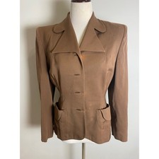 Vintage 40s Powells Gabardine Brown Wool Blazer Film Noir Swing WWII Jacket picture