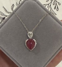 Stunning Natural Red Ruby 9x11mm & White Topaz 925 Sterling Pendant Necklace 18” picture