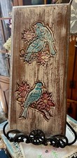 Rustic Vtg Solid Wood Bird Floral Wall Plaque 16.5 Carved Relief Folk Art Decor picture