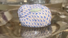 Authentic Herend Hungary Blue Fishnet Sleepy Slumber Bunny Rabbit Figurine picture