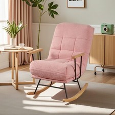 Adjustable Rocking Chair Velvet Upholstered Rocker High Back Armrest Padded Seat picture