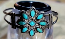 Vtg Zuni Petit Point Turquoise Cluster Cuff Bracelet .5 ounce picture