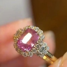 5.80 Ct Radiant Cut Natural Pink Sapphire & Diamond Wedding Ring 14K Yellow Gold picture