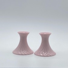 Vintage Pink Ceramic Candlestick Holders Set Mid Century Made in Japan 1950s picture