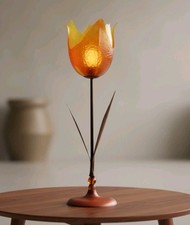 Tulip Table Lamp MCM Lucite Amber Flower Mid Century Modern Retro Vintage picture