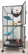 Double Unit Two Story 4-Floor Ferret Hammock Guinea Pig Rat Mouse Cage On Wheels picture