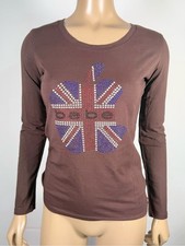 bebe Women's NWT Size Large Long-Sleeve Rhinestone Union Jack Tee Vintage Y2K picture