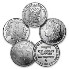 1 oz Silver Round (Lot of 5, Random Design) .999 Fine picture