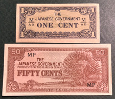 BRITISH - MALAYA  JAPANESE OCCUPATION WWII  1942  1 and 50 CENTS  M-1b, 4b picture