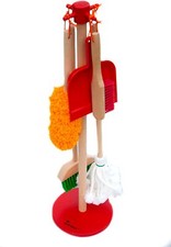 Kids Cleaning Toy Set 6-Piece Wooden, Broom Mop Duster Brush, Pretend Play picture