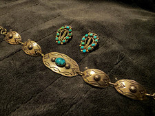 Old pawn Native American US Sterling Silver Turquoise Bracelet & Earrings lot picture