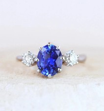 4Ct Oval Cut Natural Tanzanite & Diamond Anniversary Ring 950 Platinum picture