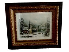 Winter Moon Light W.H Chandler Print Victorian Wood Gilt Gold Gesso Frame 30x30” picture