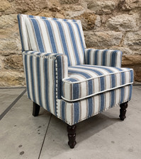 Vintage Striped Accent Chair Nailhead Upholstered Armchair Living Room French picture