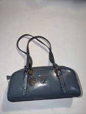 GUESS Faux Dementri Glossy Leather Gray Baguette Shoulder Bag Purse Y2K picture