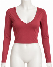 Lululemon Women's Activewear Red Long Sleeve Crop Top Deep V-Neck Fitted Size 6 picture